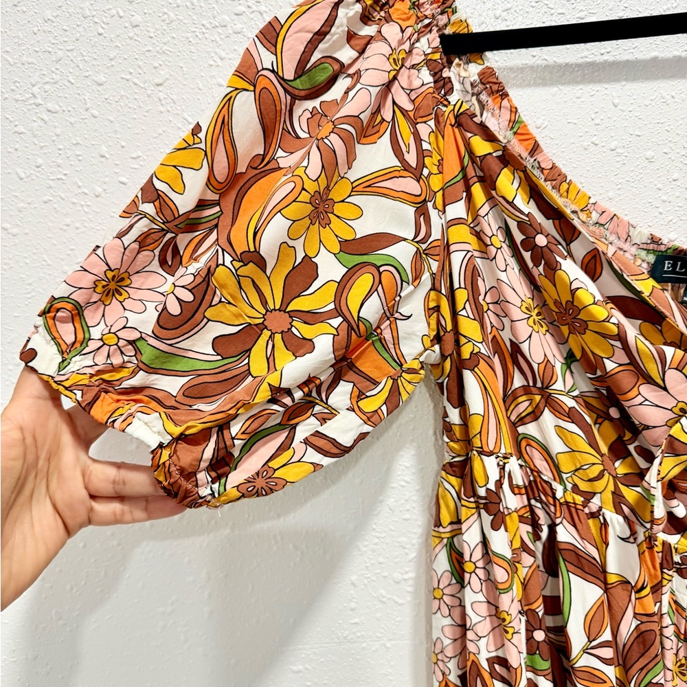 Eloquii Rust Floral Tie-Front Midi‎ Dress 18 - Picture 6 of 10